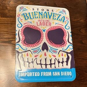Stone Buenaveza Salt & Lime Lager Skull Tin Sign - Blue, White, Purple